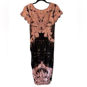 JS Collections Size 2 Mauve and Black‎ Soutache Embroidered Midi Lace